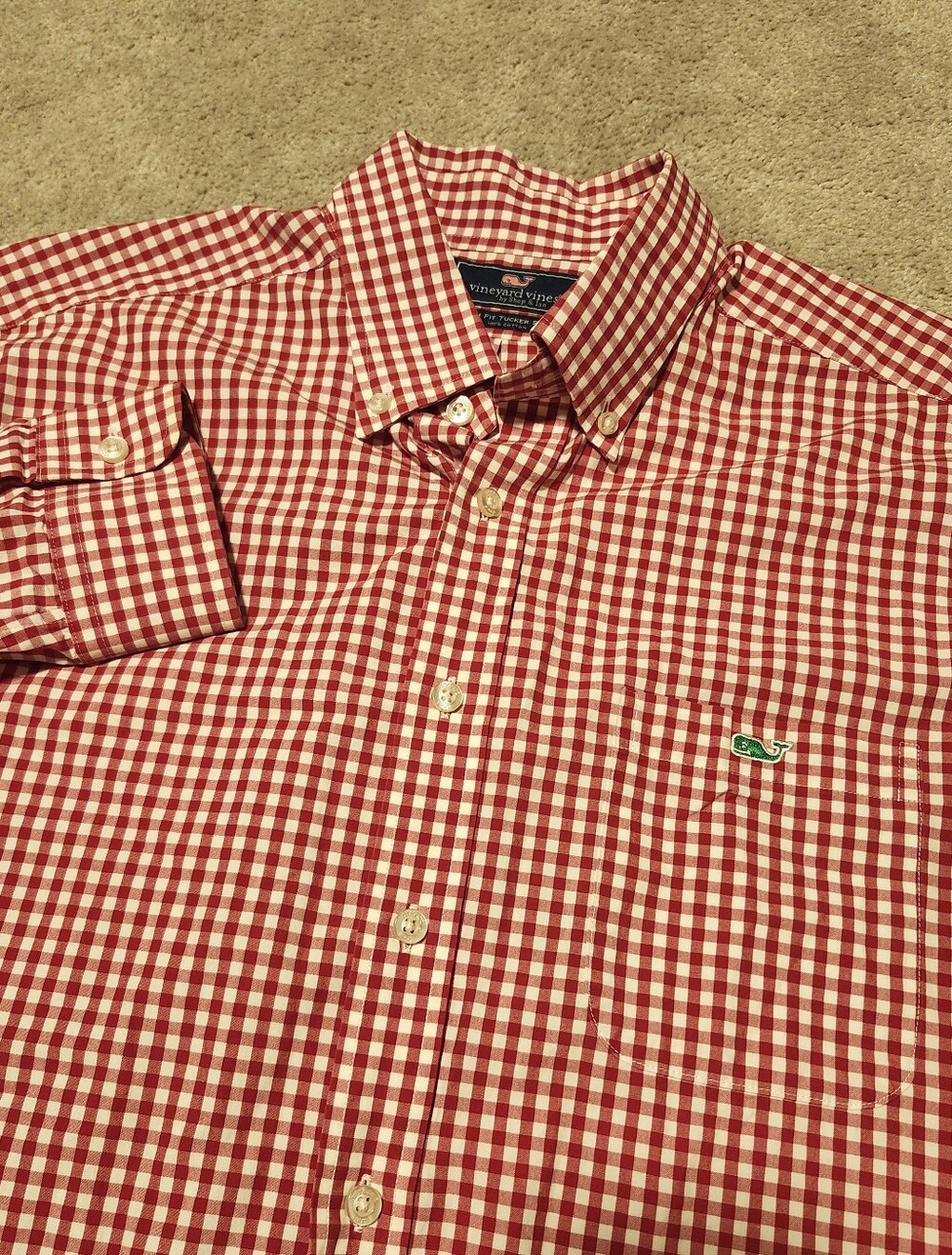 Mens Vineyard Vines Slim Fit Tucker Mens Red Gingham Check Plaid Cotton Shirt L